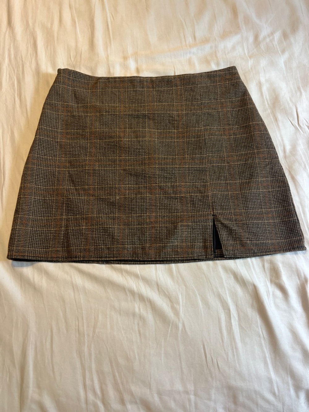 Old Navy Plaid Mini Skirt in Brown and Black with Front Slit